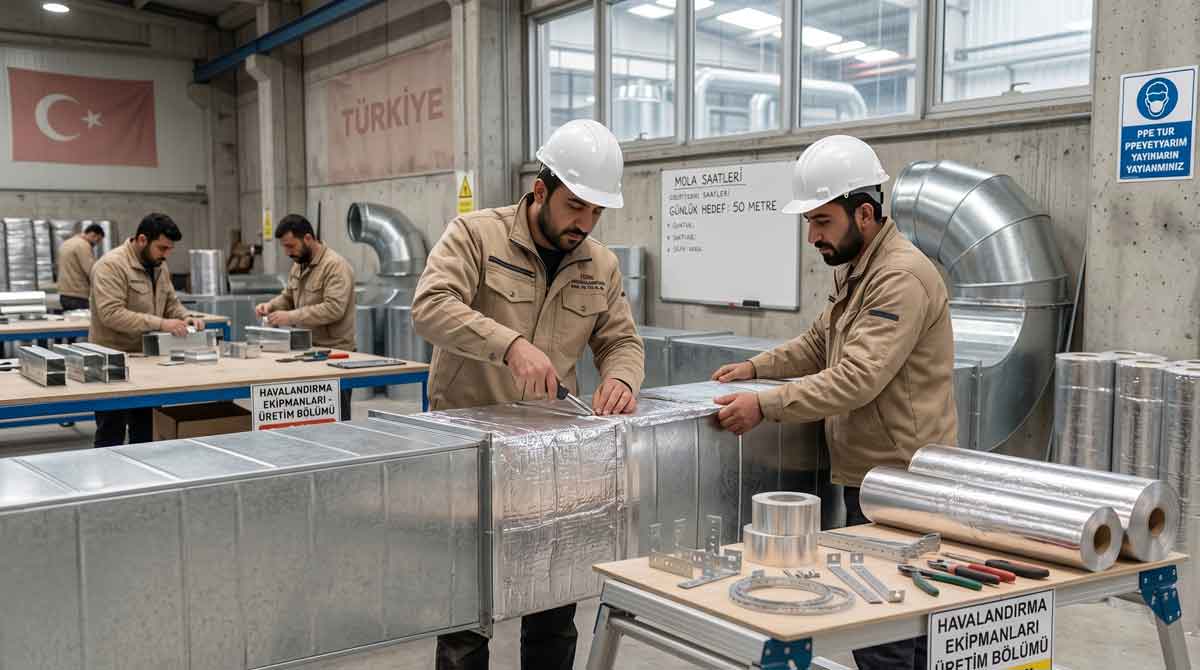 Tavan üstünde yalıtımı yapılmış havalandırma (HVAC) kanal hattı